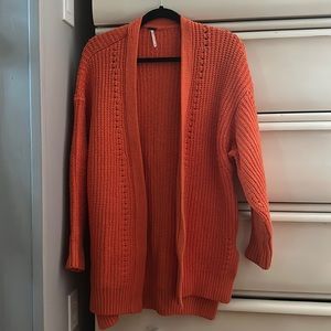 Free People orange cotton knit sweater relaxed-fit cardigan, size XS